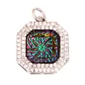 Octagonal gold-plated copper pendant with square rainbow zircon and white crystal border - Cyan M847419-4