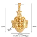 Detailed size specifications for a gold-plated ethnic mask pendant with measurements - Mask L021117 Gold