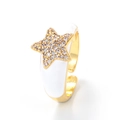 Adjustable gold ring with white enamel coating and a sparkling star-shaped diamond inlay - Adjustable Open / White