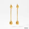 Minimalist long golden teardrop earrings set with polished 18K gold texture finish - Gold Long Earrings (D2844)