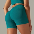 Seamless ribbed teal yoga shorts with high waist and scrunch butt lifting design - Shorts - Dark Green