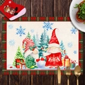 Christmas placemat with gnomes, festive pine trees, and red-green plaid border design - CD30-11