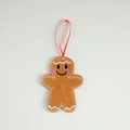 Gingerbread man plush Christmas tree ornament with red cheeks and hanging string - No Letter