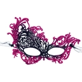 Elegant pink and black lace masquerade mask with glitter details and ribbon ties - Glitter Pink Phoenix (5706668349873)