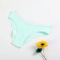 Flat lay of soft mint green ribbed cotton panties for women with a low-rise fit on white background - L(30) / Light Green