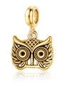 Vintage golden owl charm pendant with detailed engraving for jewelry making - Vintage Gold Owl