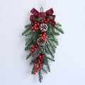 Christmas teardrop swag featuring pine needles, red berries, cones, and a plaid ribbon bow - Checkered & Pinecone Style/50cm/220g
