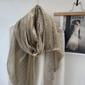 Linen beige lace scarf for women, lightweight spring shawl with hollow embroidery - Khaki