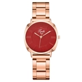 Women's quartz watch with rose gold stainless steel band and deep red dial by Tadi - Red