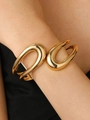 Polished gold cuff bracelet featuring a chunky double-U layered architectural design - Hollow Water Drop Bangle (9157) / KC Gold