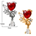 Stainless steel heart stud earrings with red crystal and hanging chain in gold finish - #9 (Cluster Heart) / Silver