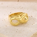 Modern gold stainless steel wide ring featuring a unique infinity symbol shaped design - 13mm Gold Infinity Style