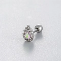 Silver water-drop iridescent cartilage stud earring with cubic zirconia and screw back - Teardrop Shape (A75-3) / AB Colorful (Single Piece)