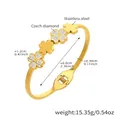 Vista dettagliata del bracciale a quadrifoglio in acciaio inossidabile dorato con misure - Bracciale Quadrifoglio Diamante Ceco (Z169-Oro)