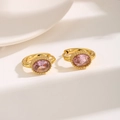 Orecchini vintage dorati con zircone rosa ovale in acciaio inossidabile di lusso - Rosa