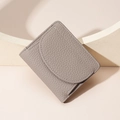 Cartera de mujer en piel auténtica con grano litchi gris elefante y protección RFID - Gris