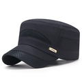 Quick-dry black mesh cadet cap with breathable side panels and gold metal logo - Adjustable / Navy Blue