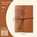 A6 vintage refillable PU leather notebook in camel brown with leaf charm and 75 sheets - Earthy Yellow / A6