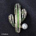 Golden cactus brooch with green enamel, rhinestones and pearl, size 2.5x4cm - Cactus