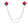 Square red gemstone collar brooch with double silver chains for shirts and suits - Red (Silver Base)