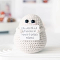 Handmade beige crochet potato doll with motivational quote card and cute facial expression - Large Bottom Potato Off-White L
