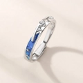 Adjustable S925 sterling silver ring with blue enamel and three sparkling zircons - Adjustable Open / Meteor Couple Ring Female