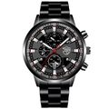 Orologio da uomo Deyros in acciaio inossidabile nero, quarzo con lancette luminose e data - Cinturino Nero Quadrante Nero Lancette Argentate