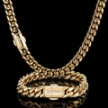 Conjunto de cadena de eslabones cubanos dorada con hebilla de cruz y diamantes - Pulsera 7 Pulgadas (17.78cm) / Dorado