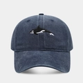 Gorra de béisbol de algodón azul marino lavado con bordado de orca y visera curva - Ajustable / Azul marino
