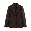 Dunkelbrauner Damen-Taillenblazer mit Reverskragen und Zwei-Knopf-Verschluss auf weißem Grund - S / Kaffee-Oberteil