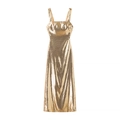 Elegant gold sequin long dress with spaghetti straps and a slim-fit fishtail silhouette - S / Gold