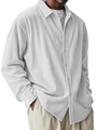 Detail of white corduroy shirt fabric texture with metal buttons and lapel collar - S / Tops / White