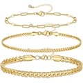 Three-piece gold layered bracelet set with paperclip, cuban links and sparkling crystals - Golden Zirconia Paperclip and Dual Cuban Chain Set