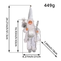 Standing white Christmas Santa Claus doll with silver scepter and size measurements - White Sequin Hat Style