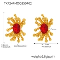 Gold starburst earrings with red zircon center in durable 18k plated stainless steel - TXF244-Red Zircon Earrings