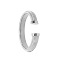 Detailed close-up of a silver-tone spiral coil textured open cuff bangle in steel - 12mm Silver Open Bangle