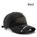 Vintage black washed cotton baseball cap with New York embroidery and distressed details - Black