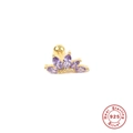 Macro detail of S925 sterling silver ear stud with purple marquise zircon crown design - Single Piece / Gold - Purple Zirconia
