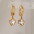 Exquisite gold-plated heart drop earrings with sparkling heart-cut zircon stones - Heart Hoop Earrings / Gold