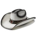 Klassieke western strooien cowboyhoed met bruine band en een amberkleurige edelsteen - M(56-58cm) / Wit Zwart Gespoten