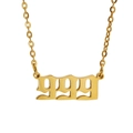 Gold stainless steel angel number 999 necklace with vintage gothic style pendant - 999