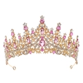 Detail showing pink and white teardrop crystals on a golden Baroque bridal crown - Gold & Pink Crystal