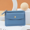 Mist blue faux leather compact card holder with gold zipper and snap closure detail - Blue