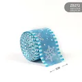 Nastro natalizio azzurro in finto lino con motivi a fiocchi di neve e bordi rigati 5cmx2m - Nastro Fiocco di Neve Blu e Bianco 5CM (2M)