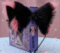 Cosplay cat ears headband with black and pink faux fur for Lolita fashion costume - Black and Watermelon Red