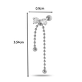 Silver bow stud earring with tassels and clear crystals on a minimalist background - 12# Silver