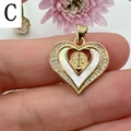 Golden heart pendant with white mother of pearl and Guadalupe motif in the center - Style C-Religious Relief MOP