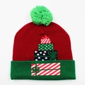 Winter knitted Christmas hat with green pompom and red festive rainbow gift patterns - Hat Style 7 (Dark Red Gift Stack)