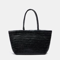 Borsa tote classica in pelle intrecciata nera con interno capiente e lunghi manici intrecciati - Piccolo / Nero