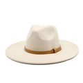 Close-up of beige fedora hat with textured brown faux leather strap decoration - M (56-58cm) / Beige